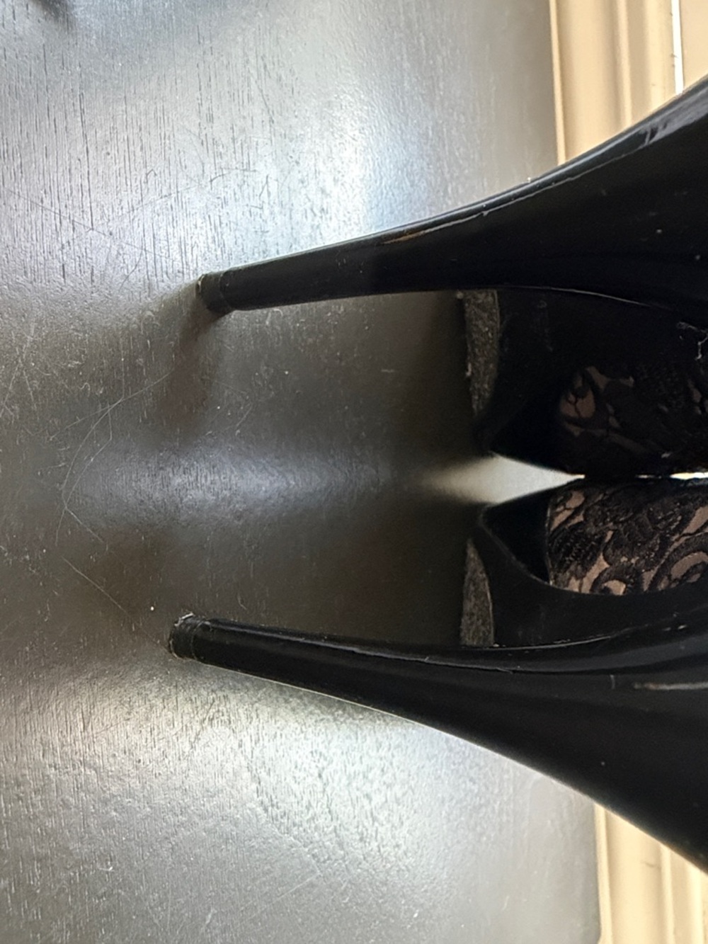 Guess Black Lace Peep-Toe Platform Stilettos - Picture 5 of 7